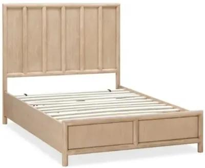 Dorsey Panel Bed w/ Storage, Dresser, Mirror & 2 Drawer Nightstand in Granola, Eastern King