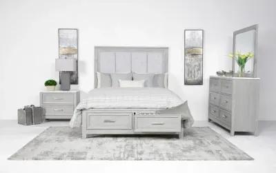 Fiona Storage Bed, Dresser, Mirror & Nightstand in Mist Gray, Queen