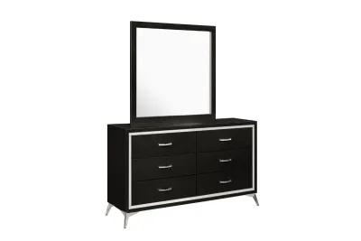 Huxley Panel Bed, Dresser, Mirror & Nightstand in Black, Queen