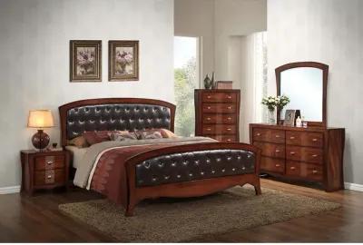 Jenny Panel Bed, Dresser & Mirror in Medium Espresso, Queen