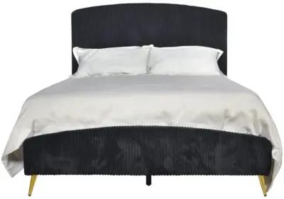 Kailani Upholstered Panel Bed, Dresser, Mirror & Nightstand in Black, Queen