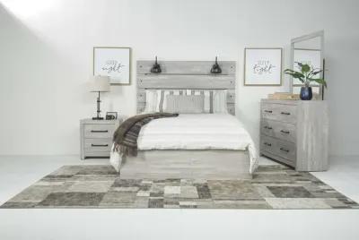 Dallas Panel Bed w/ Lights, Dresser, Mirror & Nightstand in White Wash, Full