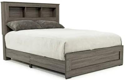 Naialyn Bookcase Bed w/ Storage, Dresser, Mirror & Nightstand in Gray, Queen