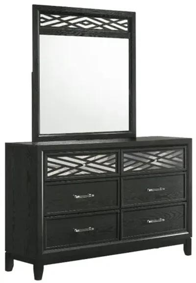 Obsidian Panel Bed, Dresser, Mirror & Nightstand in Black, CA King