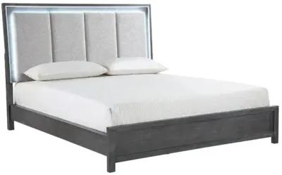 Odessa Panel Bed, Dresser, Mirror & Nightstand in Charcoal, Eastern King