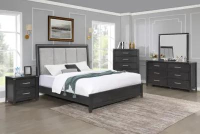 Odessa Panel Bed, Dresser, Mirror & Nightstand in Charcoal, Eastern King