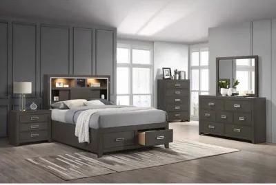 Sasha Platform Bed, Dresser & Mirror in Gray, Queen