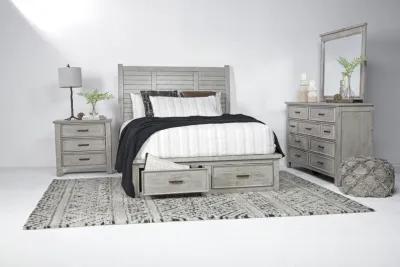 Sullivan Panel Bed w/ Storage, Dresser & Mirror in Drift Gray, Queen