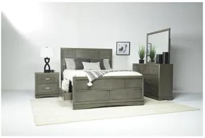 Ontario Panel Bed w/ Storage, Dresser, Mirror & Nightstand in Gray, Eastern King