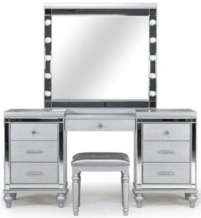 Valentino Vanity, Mirror & Stool in Silver