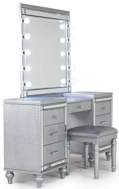 Valentino Vanity, Mirror & Stool in Silver