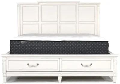 Willowbrook Panel Bed w/ Storage, Dresser & Mirror in Egg Shell White, CA King