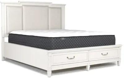 Willowbrook Upholstered Bed w/ Storage, Dresser & Mirror in Egg Shell White, CA King