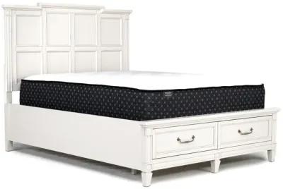 Willowbrook Panel Bed w/ Storage, Dresser, Mirror & Nightstand in Egg Shell White, Eastern King