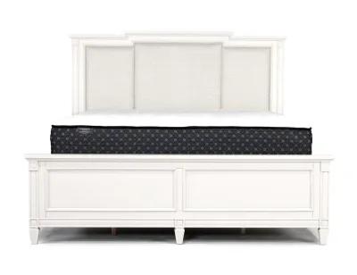 Willowbrook Upholstered Panel Bed, Dresser, Mirror & Nightstand in Egg Shell White, Eastern King