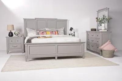 Willowbrook Panel Bed, Dresser & Mirror in Pebble, Queen