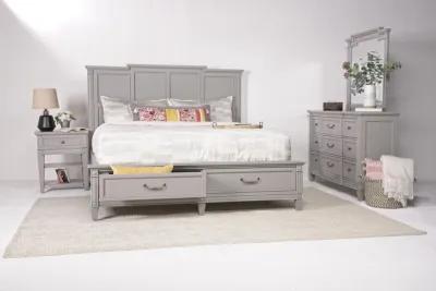 Willowbrook Panel Bed w/ Storage, Dresser & Mirror in Pebble, CA King