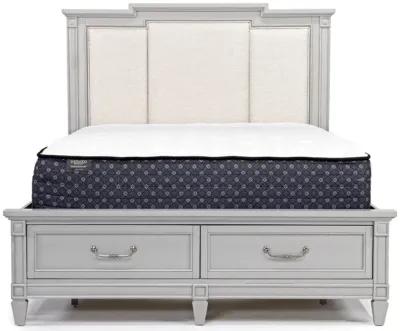 Willowbrook Upholstered Panel Bed w/ Storage in Pebble, Queen