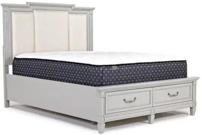 Willowbrook Upholstered Panel Bed w/ Storage, Dresser & Mirror in Pebble, Queen