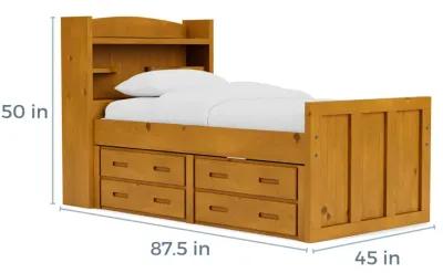 Young Pioneer Bookcase Bed w/ 4 Drawer Storage in Natural, Twin