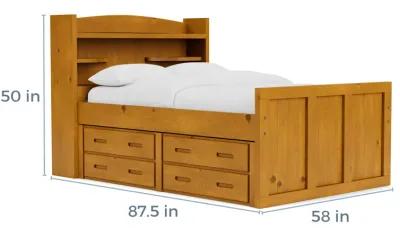 Young Pioneer Bookcase Bed w/ 4 Drawer Storage in Natural, Full