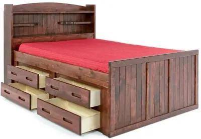 Young Pioneer Bookcase Bed w/ 4 Drawer Storage in Cinnamon, Twin