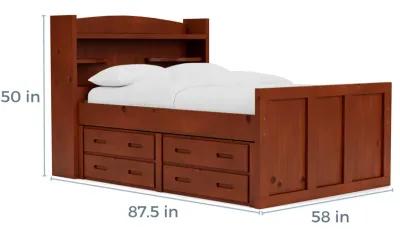 Young Pioneer Bookcase Bed w/ 4 Drawer Storage in Cinnamon, Full