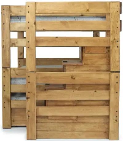 Young Pioneer Bunk w/ Storage Steps & Trundle Bed in Natural, Twin/Twin