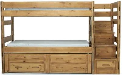 Young Pioneer Bunk w/ Storage Steps & Trundle Bed in Natural, Full/Full