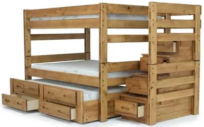 Young Pioneer Bunk w/ Storage Steps & Trundle Bed in Natural, Full/Full