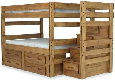 Young Pioneer Bunk Bed w/ Storage Steps & 4 Storage Drawers in Natural, Full/Full