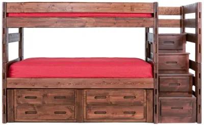 Young Pioneer Bunk Bed w/ Storage Steps & 4 Storage Drawers in Cinnammon, Full/Full