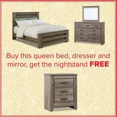 Zelen Queen Bed, Dresser, Mirror And Free Nightstand