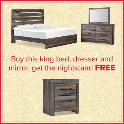 Drystan King Bed, Dresser, Mirror And Free Nightstand