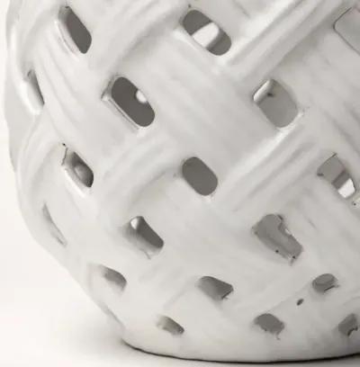 Forillon I Short White Glazed Lattice Pattern Vase