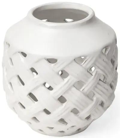 Forillon I Short White Glazed Lattice Pattern Vase