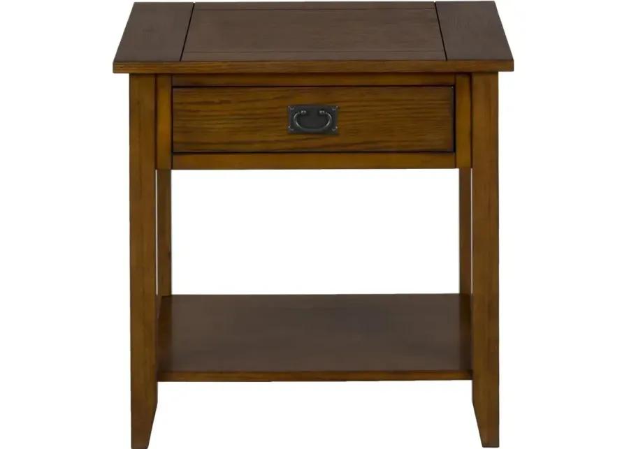 Mission Oak End Table with 1 Drawer and 1 Shelf