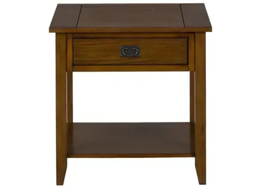 Mission Oak End Table with 1 Drawer and 1 Shelf