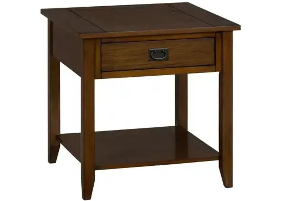 Mission Oak End Table with 1 Drawer and 1 Shelf