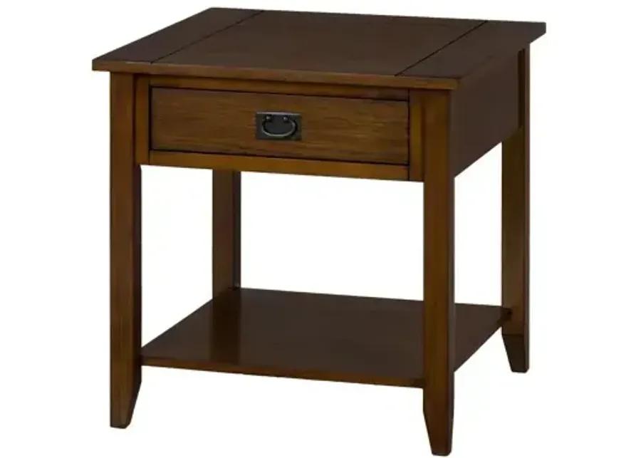 Mission Oak End Table with 1 Drawer and 1 Shelf