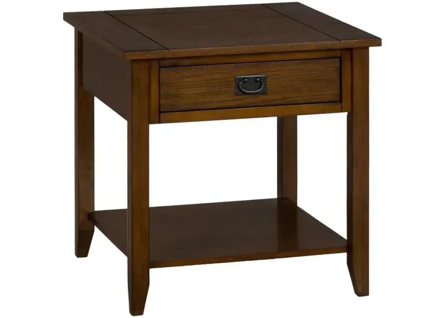 Mission Oak End Table with 1 Drawer and 1 Shelf