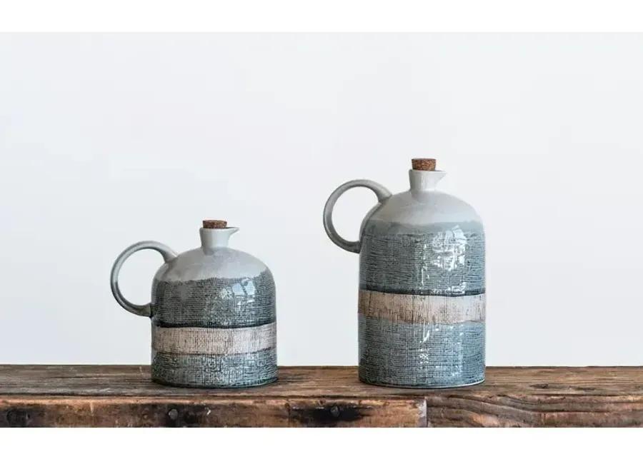 Ceramic Jug w/Cork Stopper - Reactive Glaze