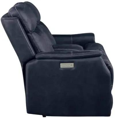 Valencia Dual-Power Leatherette Reclining Console Loveseat, Ocean Blue