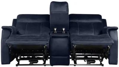 Valencia Dual-Power Leatherette Reclining Console Loveseat, Ocean Blue