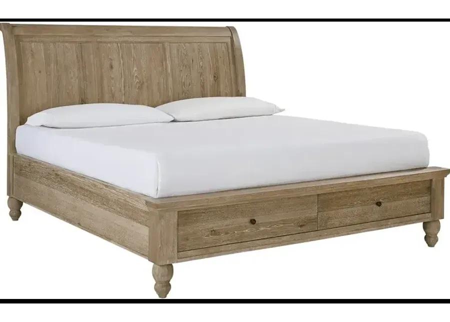 Cambridge Queen Storage Sleigh Bed - Modern Khaki