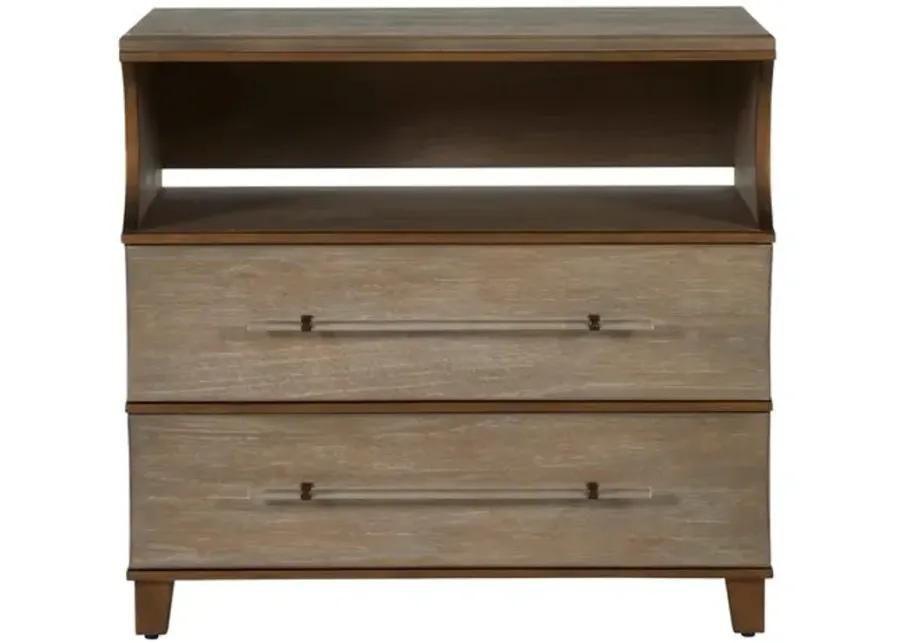 Evonne Cerused 2-Drawer Nightstand - Natural Gray/Antique Bronze - Gabby