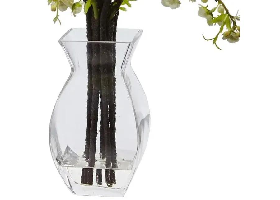 Cherry Blossom in Glass Vase - Yellow