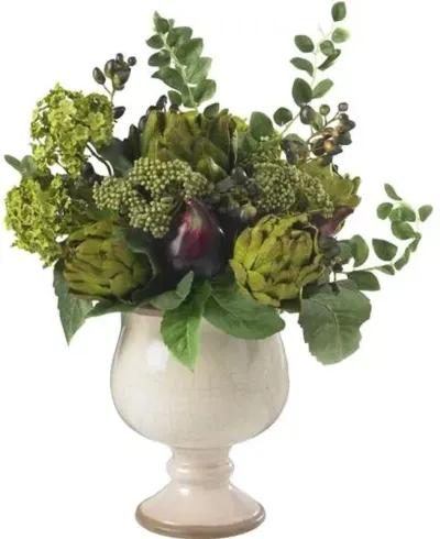 15" Faux Hydrangea Flower Arrangement - Green