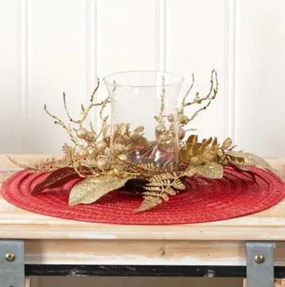 Faux Leaves/Berries Arrangement - Gold