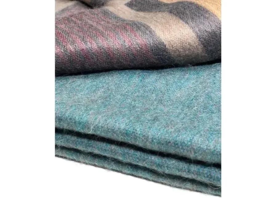 Alpaca Throw - Jade Forest - Shupaca - Handcrafted - Blue - Lightweight, Soft, Warm - Hypoallergenic